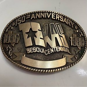 TEXAS 150th Anniversary Sesquicentennial Solid Brass Collector Belt Buckle EUC
